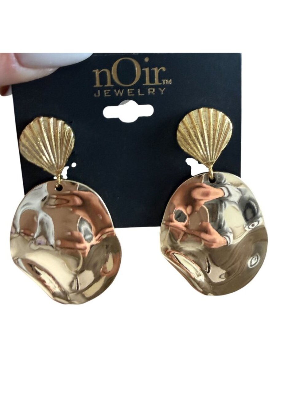 nOir Jewelry Gold Tone Shell & Abstract Oval Drop Earrings